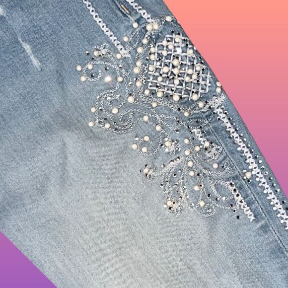 Plus Size Lane Bryant High Rise Pearl Bedazzled Cropped Jeans Size 20 40x25 #143 - Picture 6 of 7